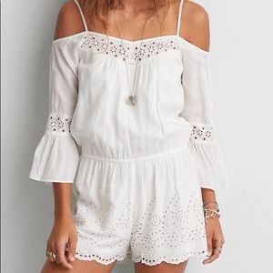 American Eagle White Cold Shoulder Romper